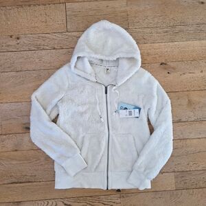 Roxy White Furry Hooded Jacket surf skate coconut girl 2010's